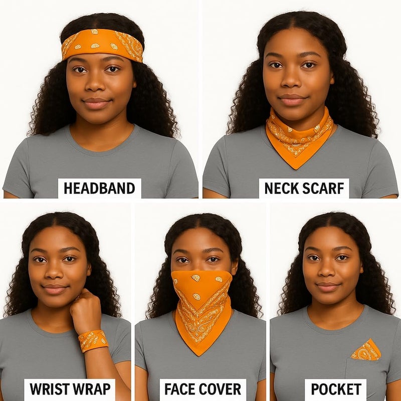 SUNRIBE 3 Pack Paisley Bandanas – 100% Cotton Square 21x21 Head Wrap, Headband, Face Cover, Neck Scarf for Men & Women - Image 3